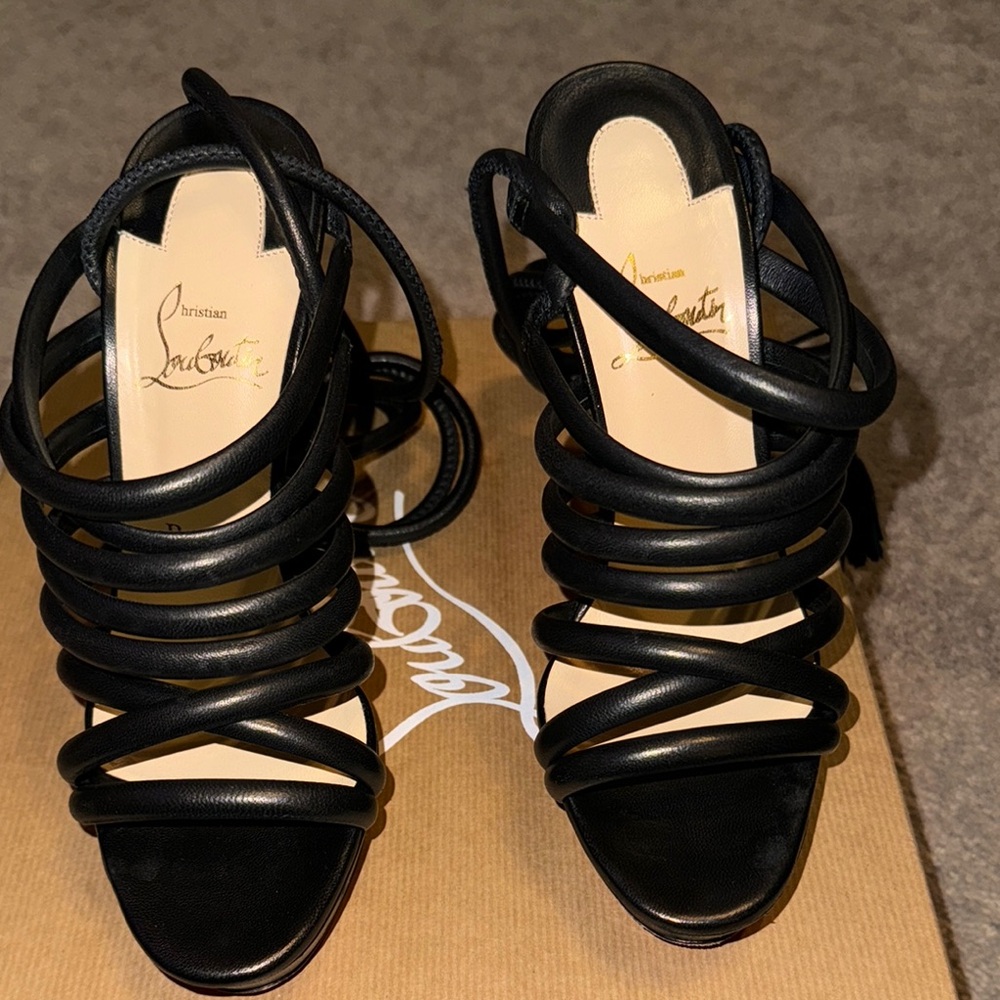 Christian Louboutin Black Lace Up Stiletto Heels